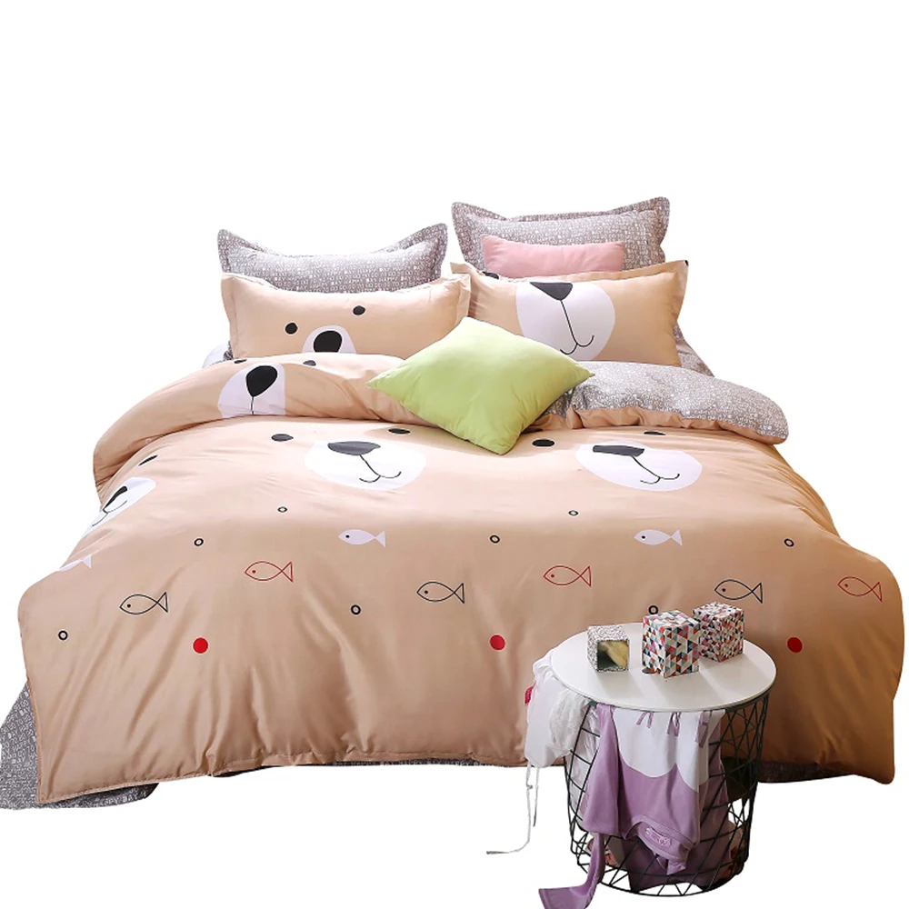 

New 4Pcs/Set Cartoon Bedding Set Simple & Soft Bedclothes Skin-Friendly Pillowcase Duvet Cover Bedsheet 200x230cm Size