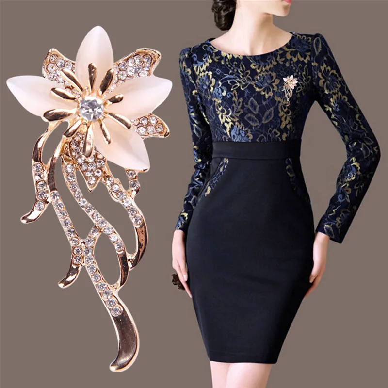 Модный опал камень цветок брошь булавки женские аксессуары для одежды Ювелирная