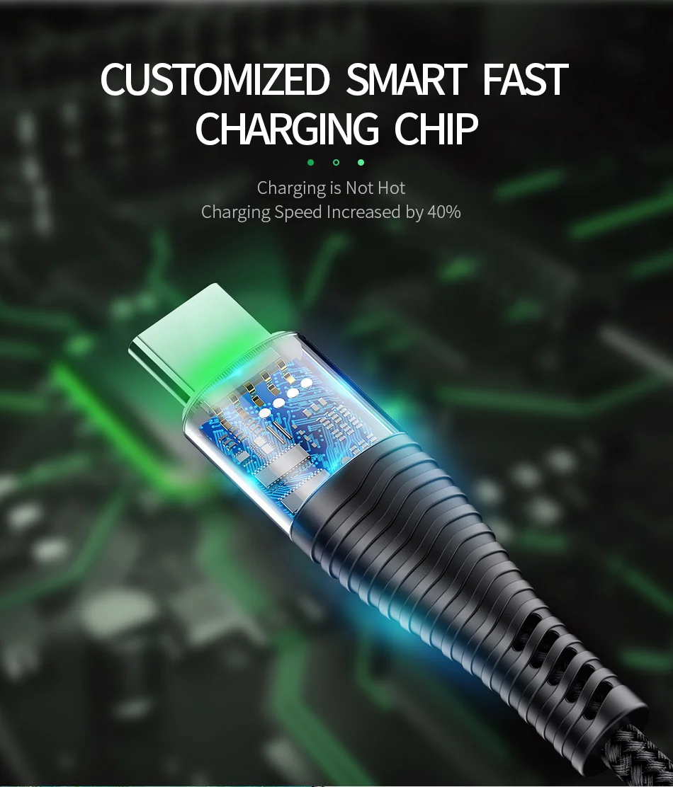 YKZ светодиодный usb type-C кабель 3 А Быстрая зарядка USB C кабель для samsung S10 Xiaomi mi9 HUAWEI USBC type-c кабель для передачи данных USB-C зарядное устройство 1,8 м