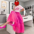Женская длинная юбка из фатина, розовая юбка цвета фуксии на лето, 2021