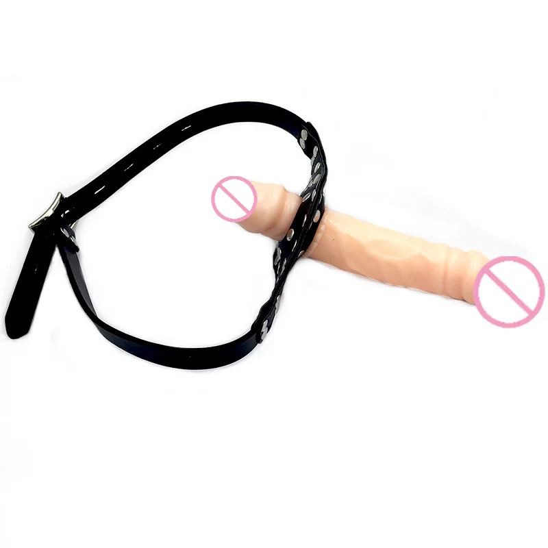 Двойной фаллоимитатор кляп на голову страпон рот Фетиш бондаж пенис жгут