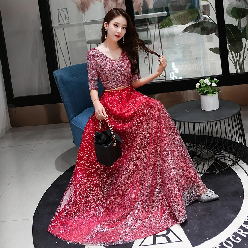 Элегантное Плиссированное вечернее платье из тюля с коротким рукавом v-образным