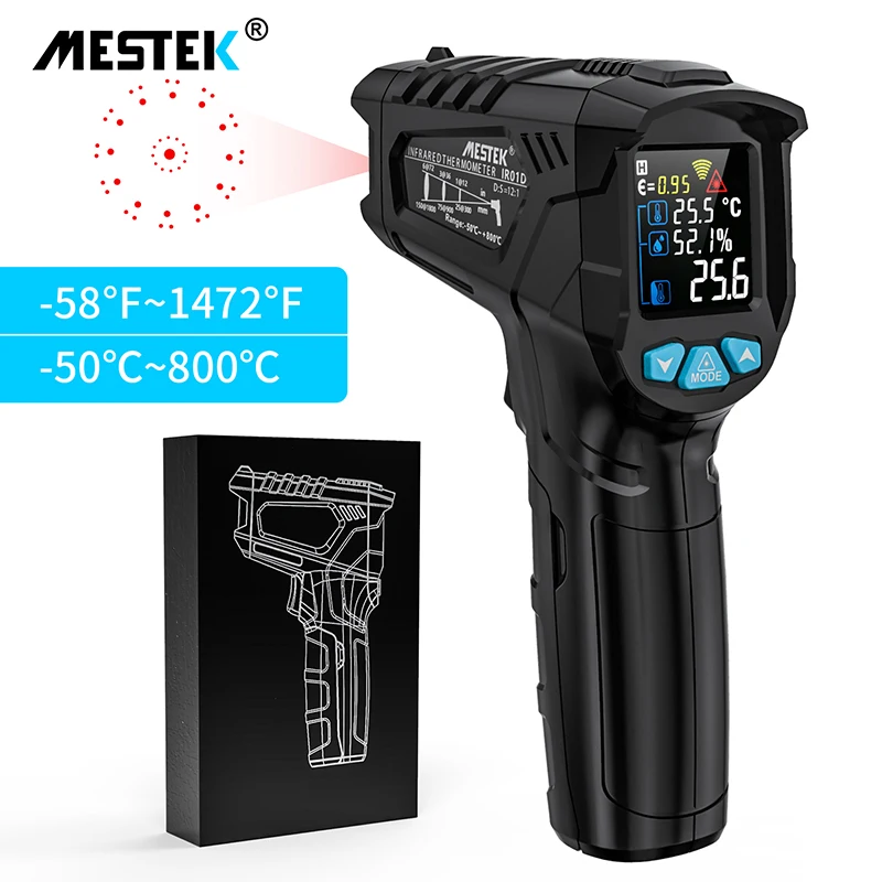 Digital Infrared Thermometer Laser Temperature Meter Non-Contact Pyrometer Imager Hygrometer IR Termometro Color LCD Light Alarm |