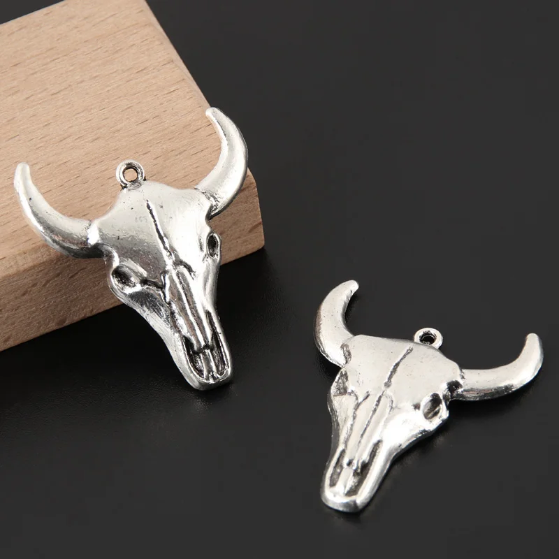 5pcs Silver Color 3D Bull OX Head Charms Animal Cow Pendant For DIY Handmade Jewelry Making Accessorie 29x33mm | Украшения и