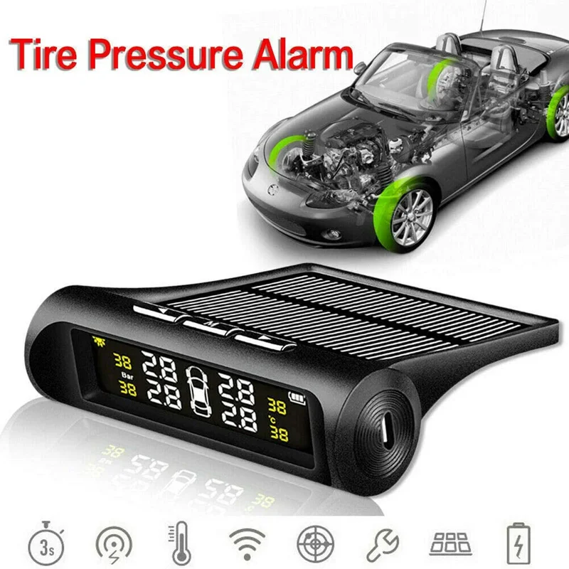 

Universal Car Tire Pressure Monitoring System Tire Pressur Solar Power TPMS With LCD 4 External Internal Sensors Free shipping