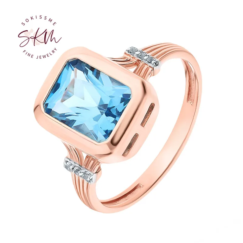 

SKM Vintage Topaz rings for women rings brand designer 14k rose gold Engagement rings designer Promise Luxury Fine Jewelry