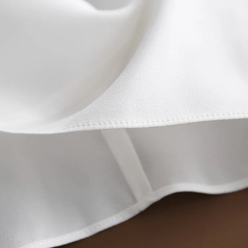 

Women's New Summer White Bow Lace-up V-Neck Ruffles Shirts Elegant Chiffon Blouse Top