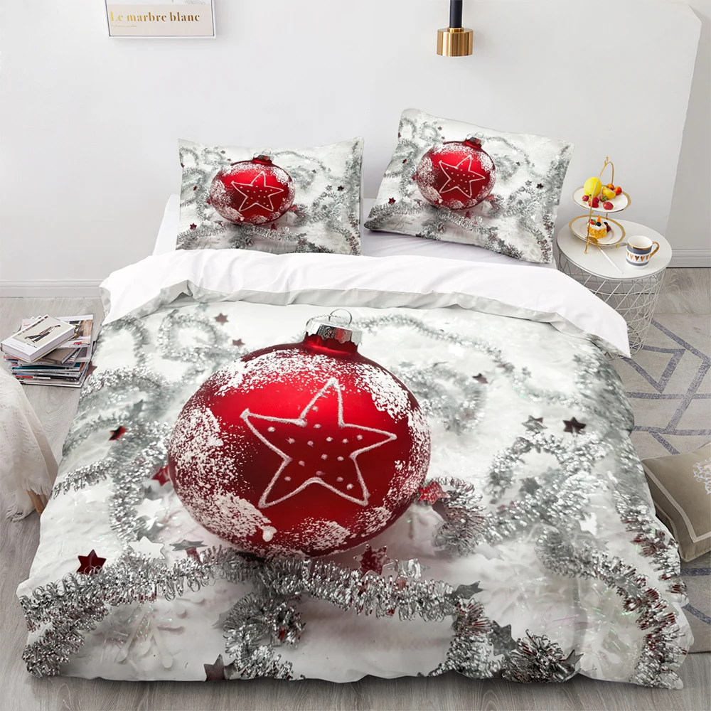 Пододеяльник с красным рождественским шариком 200x200 наволочкой белый