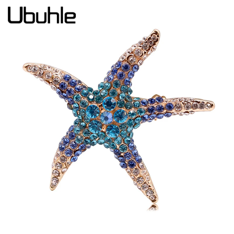 Стразы морская звезда брошь синий розовый белый животное броши женская на