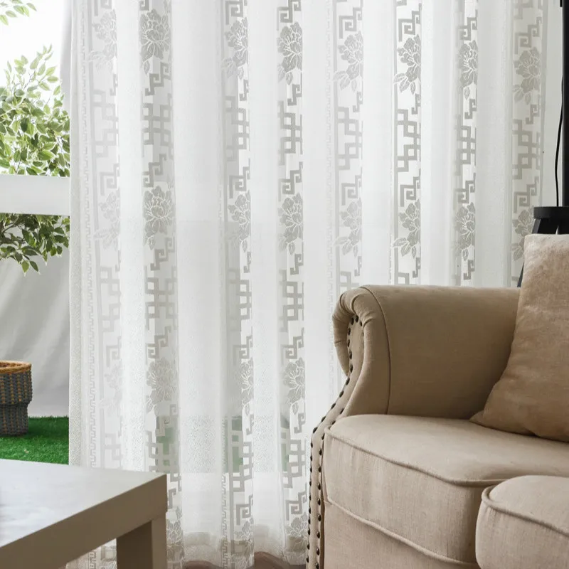 

Home Deco Tulle Jacquard White Sheer Curtain Voile Organza Window Treatment Curtain Panel Blind Custom Made Hotel Appartment