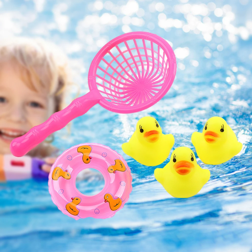 

Kids Plastic Floating Duck Bath Toy Fishing Bathroom Swimming Party Colorful Mini Soft Toy for Age 1 2 3 Year Old