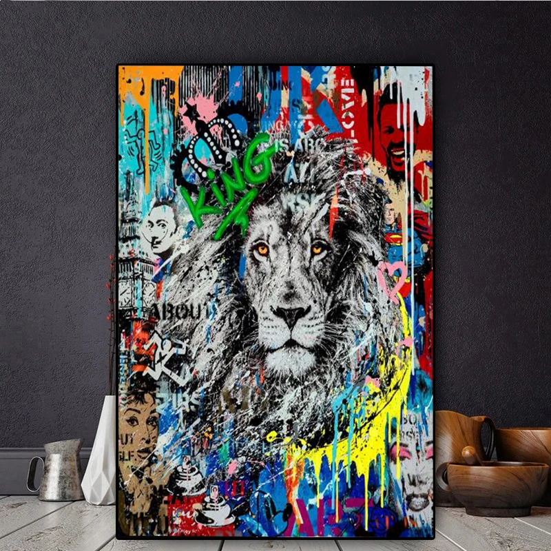 

Graffiti Lion King Street Art Abstract Canvas Painting Posters On Wall Decor Art Prints Watercolour Pictures For Living Room