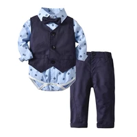 suit vest for baby boy romper pants with bow tie party clothes suits infant newborn boys outfit 3 6 9 18 24 m