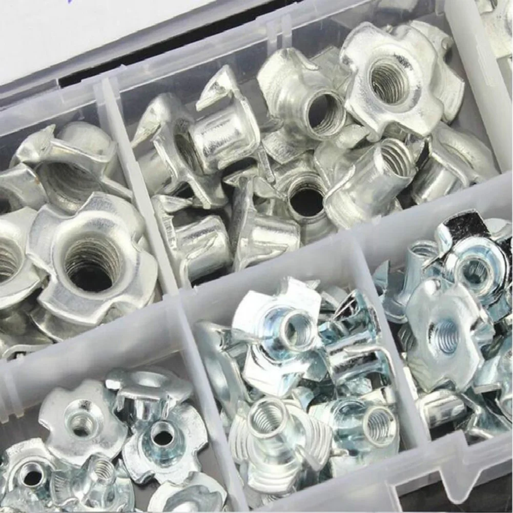 

80pcs T Nuts Four Pronged Tee Nuts M3 M4 M5 M6 M8 Zinc Plated Blind Nut Captive Hand Tools Zinc Plated Four Claws Nut