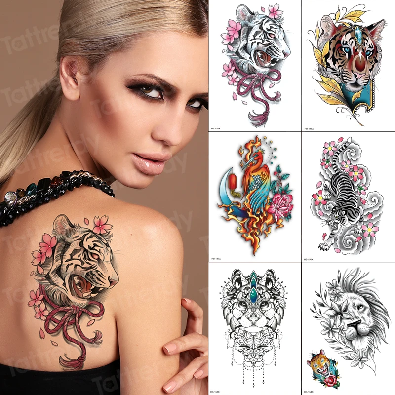 6 шт./компл. временная татуировка стикер Тигр Львиная голова поддельные
