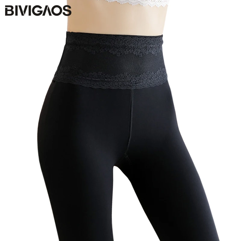 BIVIGAOS Осень зима 2019 новые кружевные леггинсы с высокой талией женские анти крюк