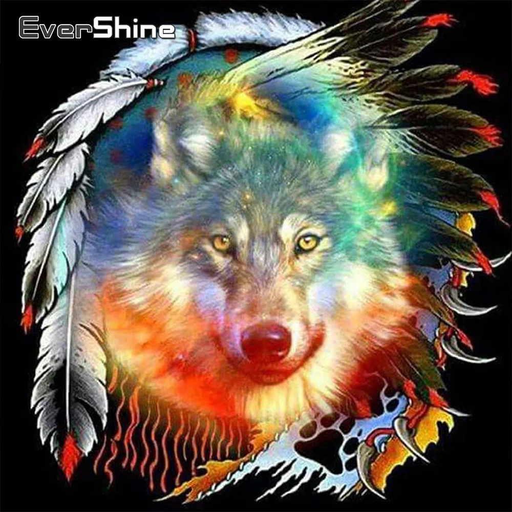 

EverShine алмазная живопись, полный квадратный волк, вышивка крестиком, картина стразы, перо, алмазные мозаичные животные