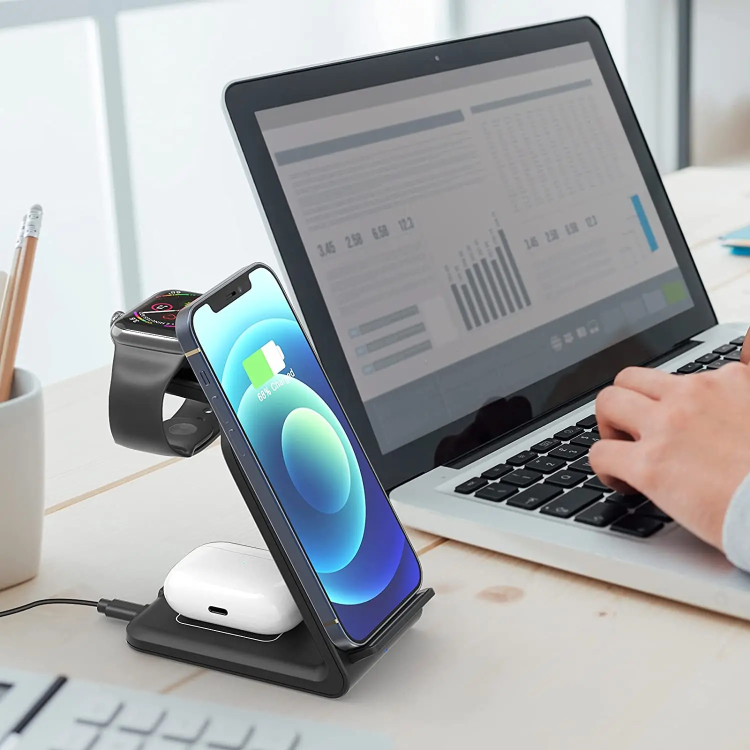 Беспроводная зарядная док-станция 4 в 1 Qi для Apple iWatch 7 6 SE 5 Airpods Pro быстрая зарядка