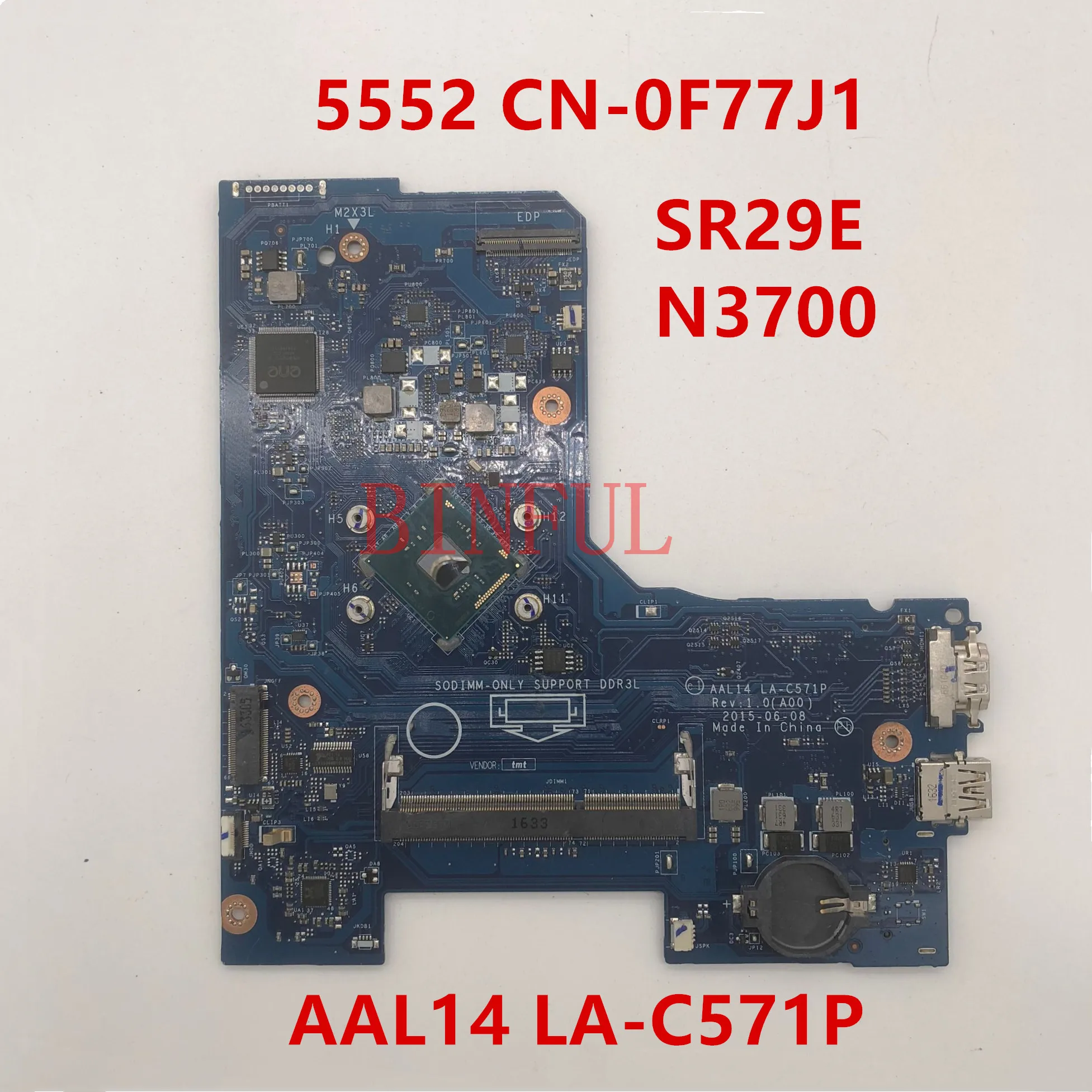 Высокое качество для 15 5000 5552 LA-C571P ALL14 CN-0F77J1 0F77J1 F77J1 с SR29E N3700 материнская плата с процессором для ноутбука полностью протестирована