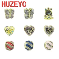 2021 new gold heart crystal butterfly drip oil charm bead stainless steel fit original pandora bracelets diy jewelry for women