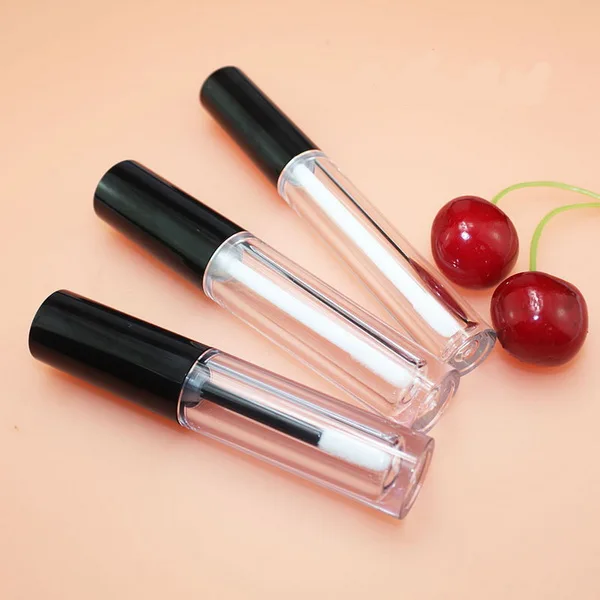 

Empty New 4ml Plastic Clear Lip Gloss Tubes Round Transparent Thick Lipgloss Tubes With Black Lids,Cosmetic Containers