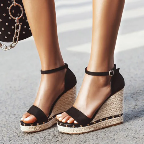 EAGSITY/клинообразные летние сандалии Женские пляжные на высоком каблуке с ремешком