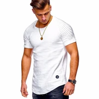 2021 new short sleeved solid color menst shirt pleated shoulder jacquard stripes slim t shirt mens casual sports wild t shirts