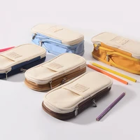 high quality pencil case macaron color canvas stretch double layer large capacity pencil box kawaii storage school stationery