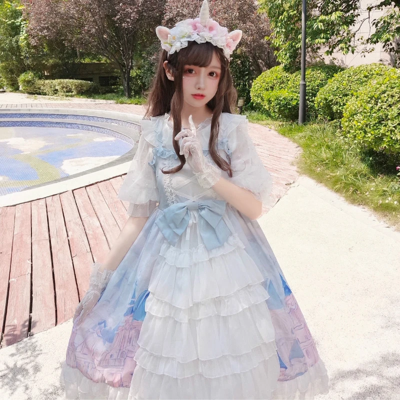 

Japanese Women Spring Summer Lolita Dress High Waist Bowknot Sweet JSK Loli Strap Dressing Sleeveless Tea Party Harjukju 1128 LO