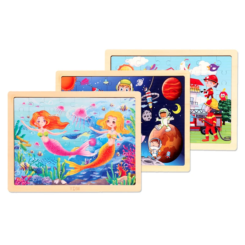 

24/48pcs Laser Engraving Wooden Montessori Animal Traffic Jigsaw Puzzle Children Early Education Puzzle Busy Board Kids Toy Gift