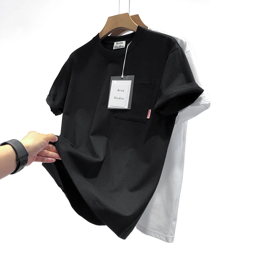 

Новинка 2022, суперлетние Свободные повседневные мужские и женские футболки Ac Studios с карманами, однотонные Простые Топы с коротким рукавом дл...