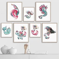 marine life cuckold narwhal mermaid girl wall art canvas painting nordic posters and prints wall pictures kids kawaii room decor