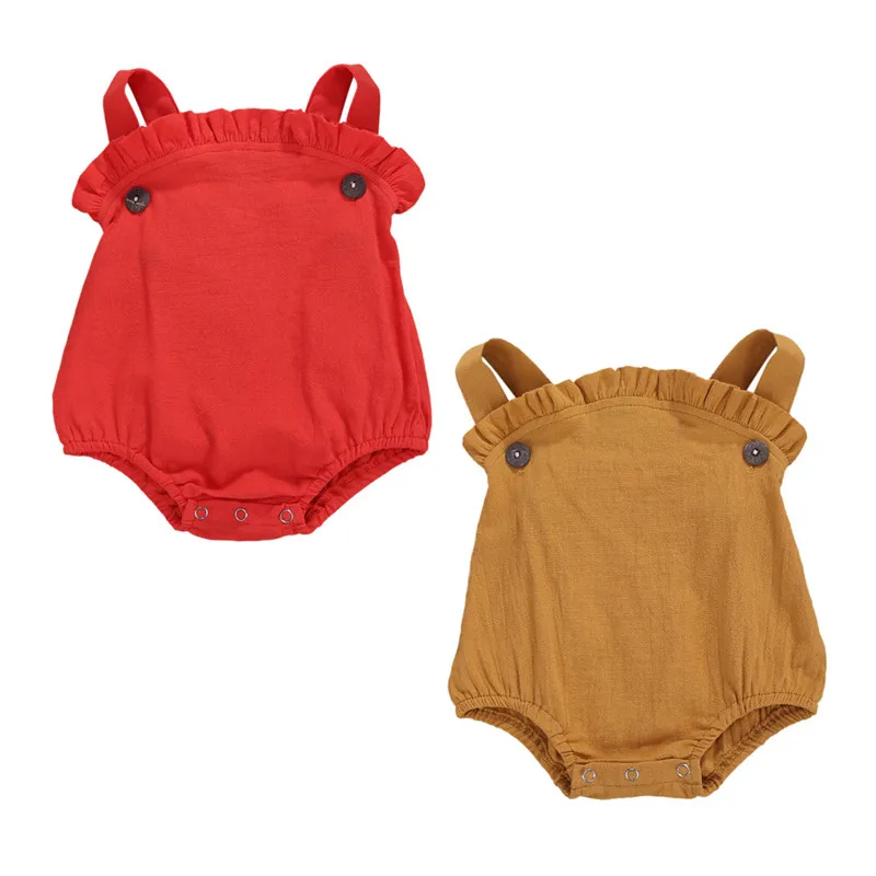 

Summer Infant Suspender Romper Sweet Baby Girls Boys Pure Color Sleeveless Backless Button Jumpsuit Baby Boy Girl Clothing 0-12M