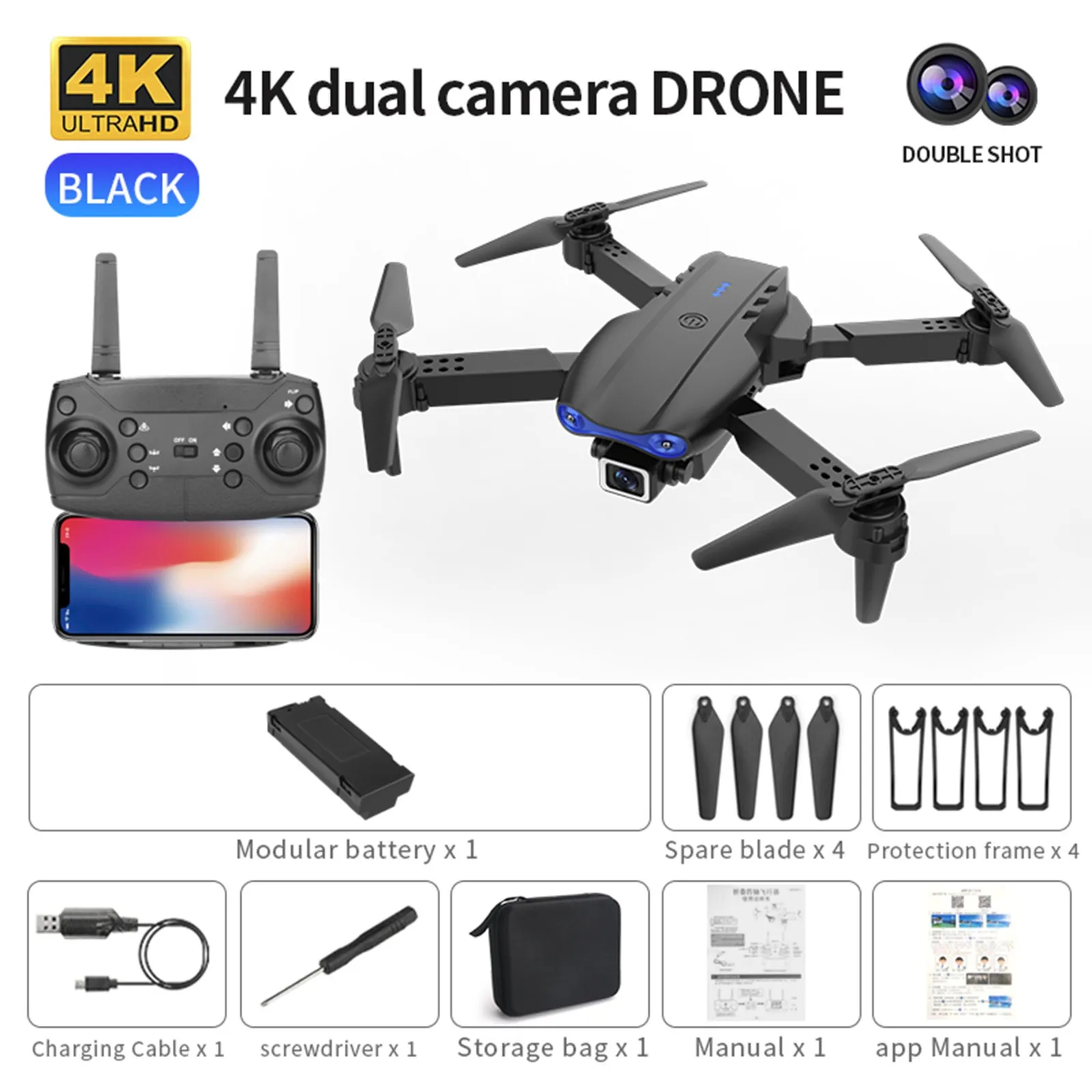 

2.4ghz Mini Drone 4k Hd Dual Camera Wifi Fpv Smart Selfie Rc Uav Foldable Helicopter 3.7v 1800mah Battery Usb Charging #Y10