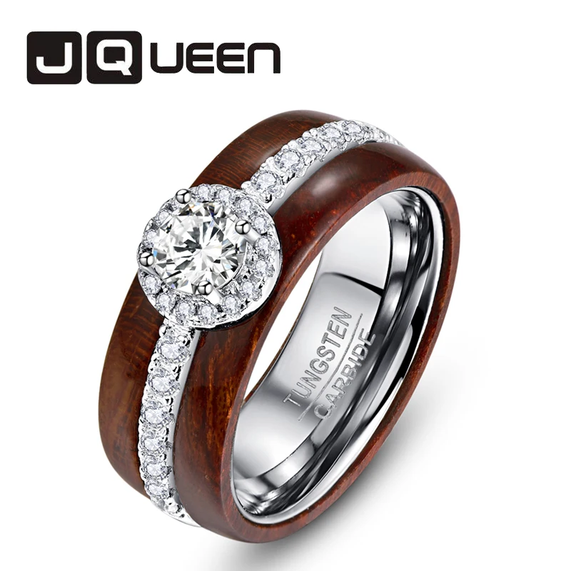 

JQUEEN, изысканные кольца из карбида вольфрама, акация, для мужчин, обручальные кольца, ювелирные изделия, серебро 925 пробы, полированные КоА, де...