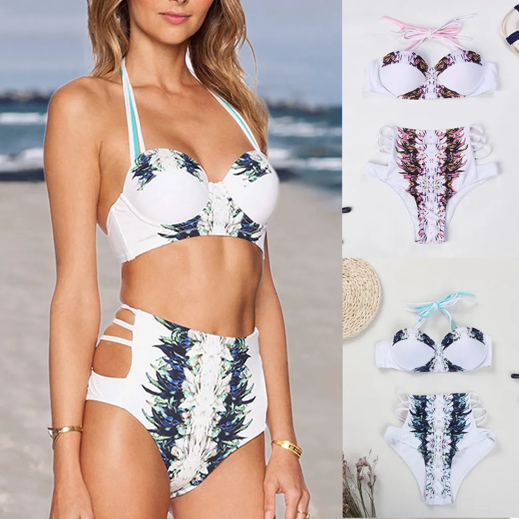 AUSTNBEM Sexy High Waist Bikini Push Up Swimwear Women 2020 Swimsuit Halter Top Bathing Suit Biquini Plus Size | Женская одежда
