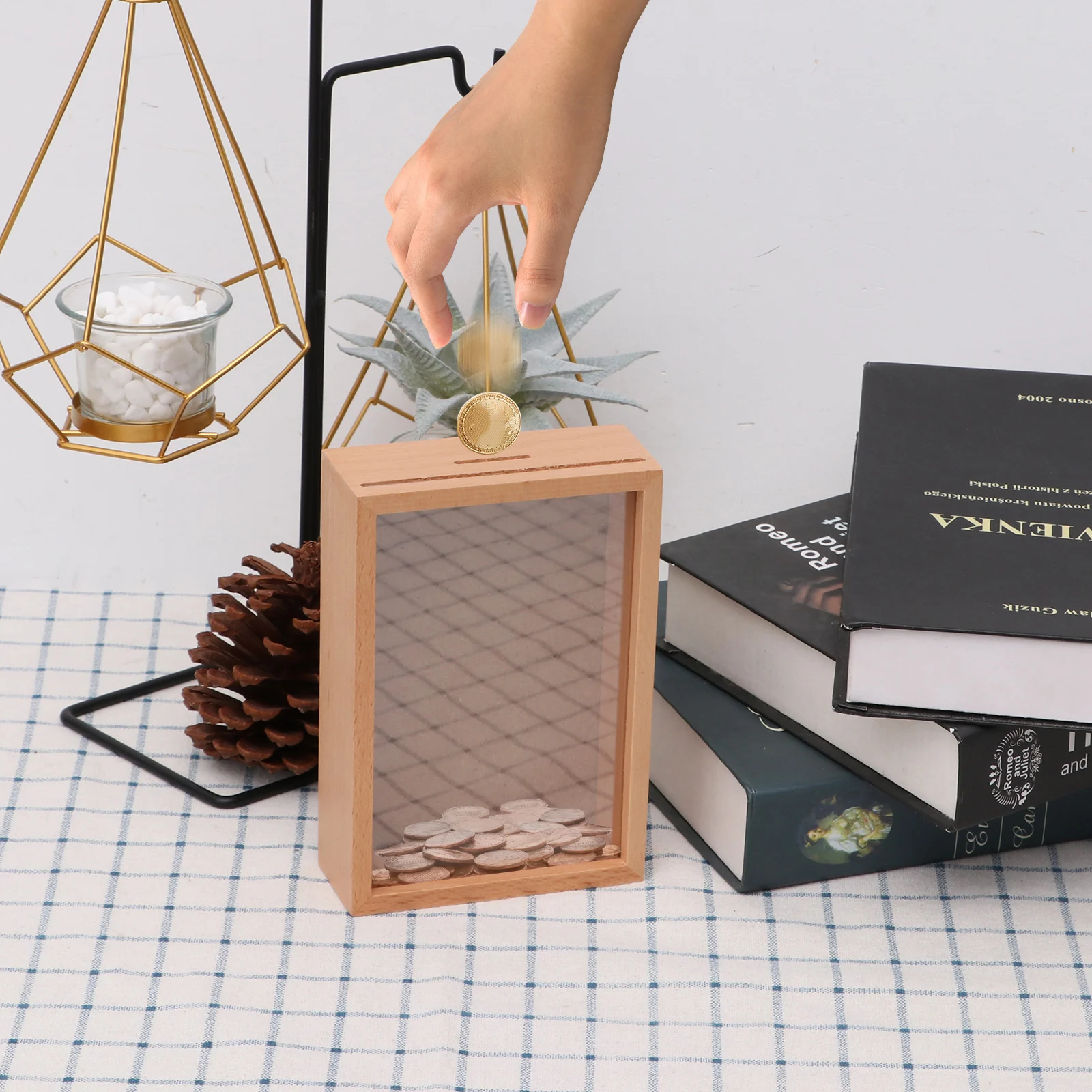 Фоторамка копилка для детей монет деревянная коробка денег подарок украшение
