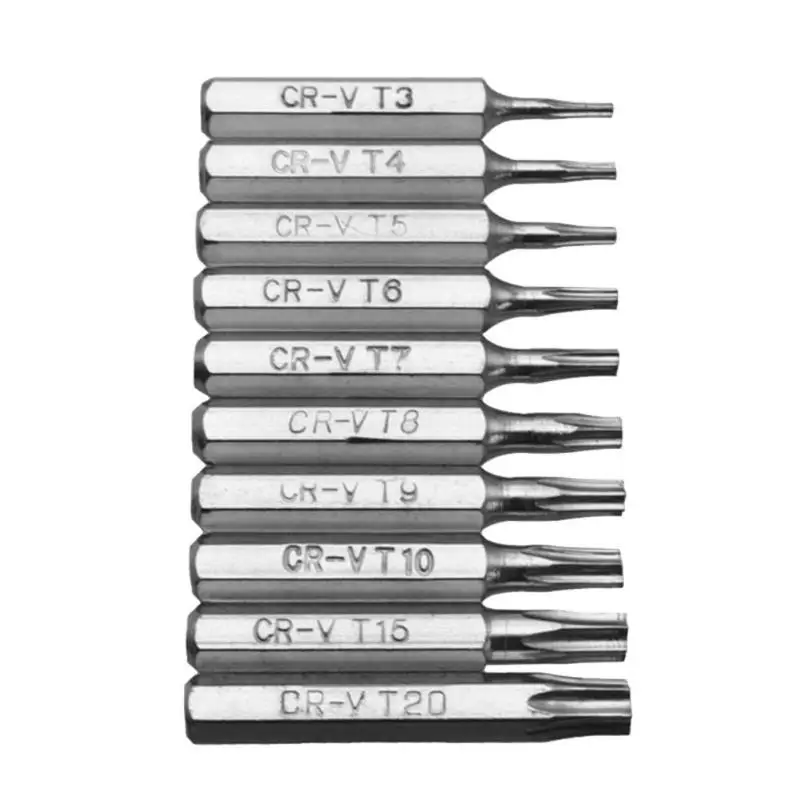 10 шт. CR V Torx Dril Набор бит для защиты от взлома Магнитная отвертка T3 T4 T5 T6 T7 T8 T9 T10 T15 T20