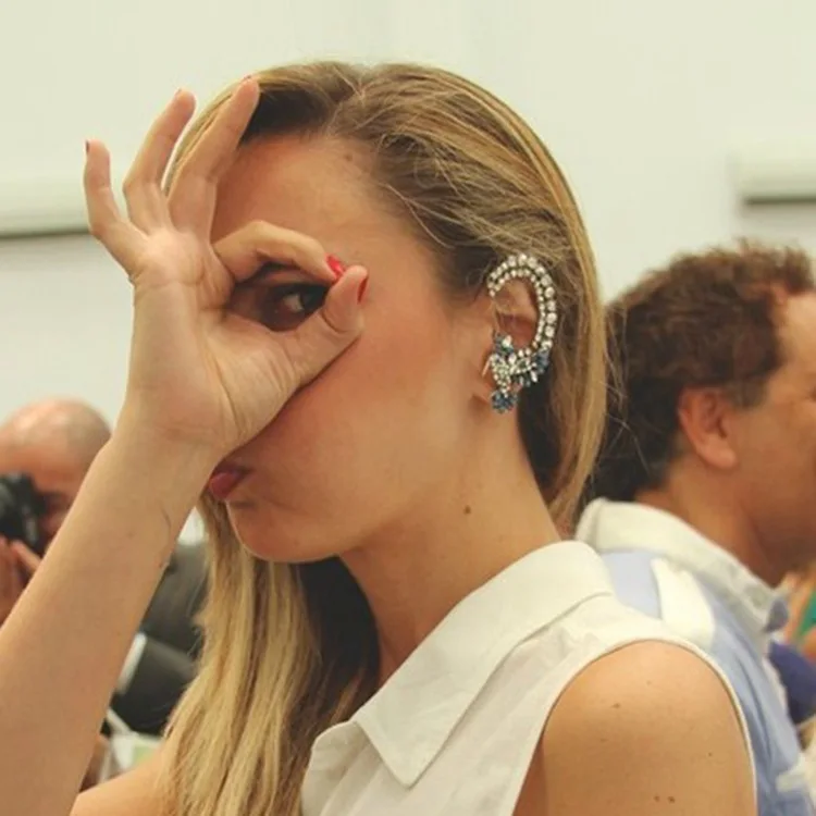 

2020 Fashion Crystal Eagle Clip Earrings for Women Punk Exaggerated Animal Rhinestone Cuff Earrings 1pc Left Ear