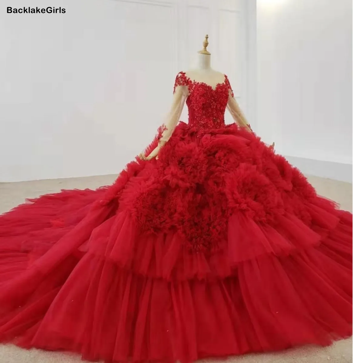 Роскошные 3D цветы женские красные платья для особых случаев Иллюзия o образным