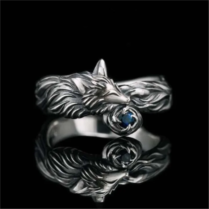 

Vintage Blue Crystal Fox Animal Ring European And American Women's Punk Index Finger Ring Creative Jewelry Gifts wholesale