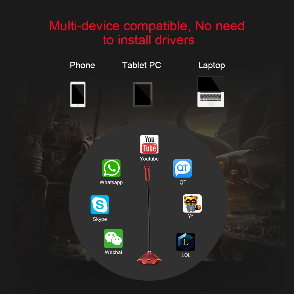 Компьютерный микрофон PopuPine регулируемый Студийный для речи на 360 ° игровой USB