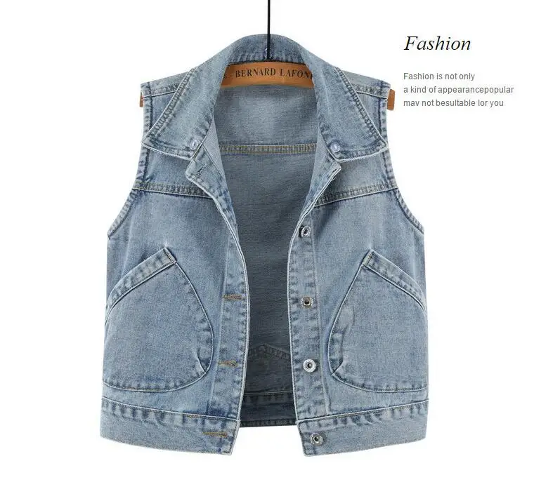 2020 new female denim vest jacket big yards short paragraph hooded pocket sleeveless | Женская одежда