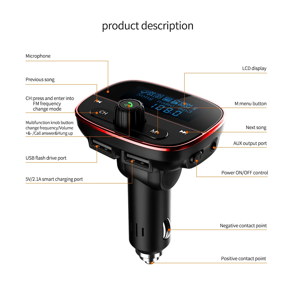 Автомобильный Bluetooth mp3 большой экран дисплей независимый переключатель двойной USB Зарядка Поддержка AUX линия U диск TF карта Мобильный телефон играть