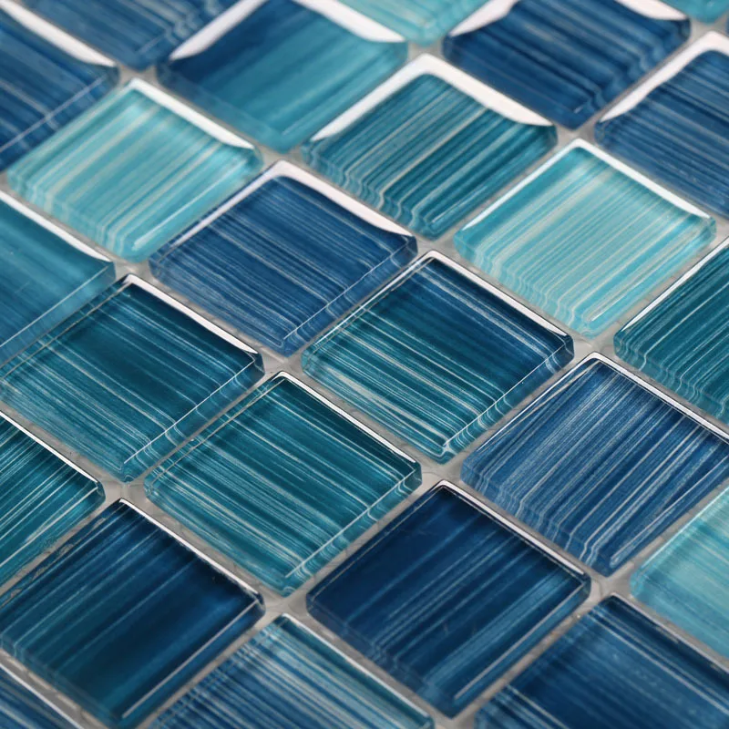 Ручная роспись синий стеклянная мозаика настенная плитка кухня щитка ванна