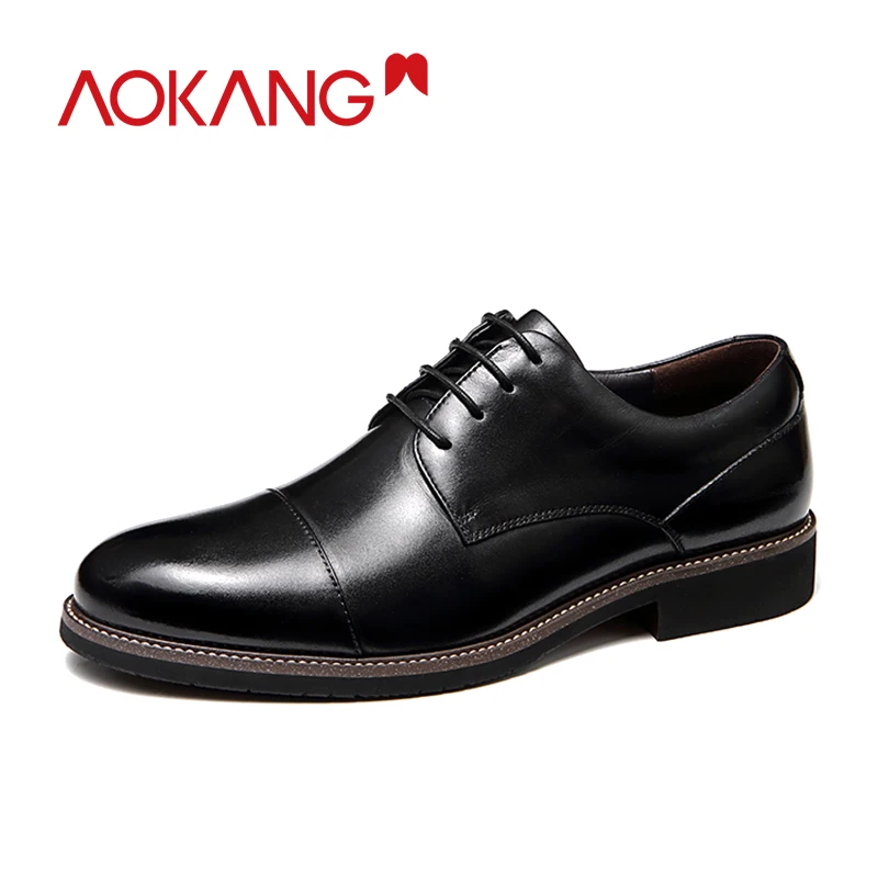 

AOKANG Men Dress Shoe Genuine Leather High Quality Derby Shoes Man Comfortable Soft Formal Shoes Lace Up Flats