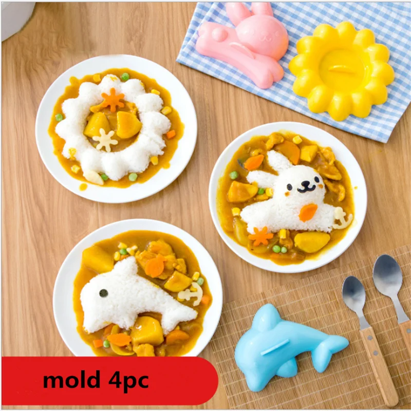 Форма для риса в виде дельфина 4 шт. кролик Мультяшные Детские аксессуары кухни