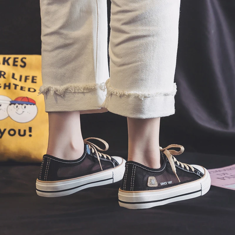 

BLACK Shoes Women Flats Sneakers Summer 2021 New Female Causal Shoes Black Canvas Vulcanize Sneakers For Students Breathbale