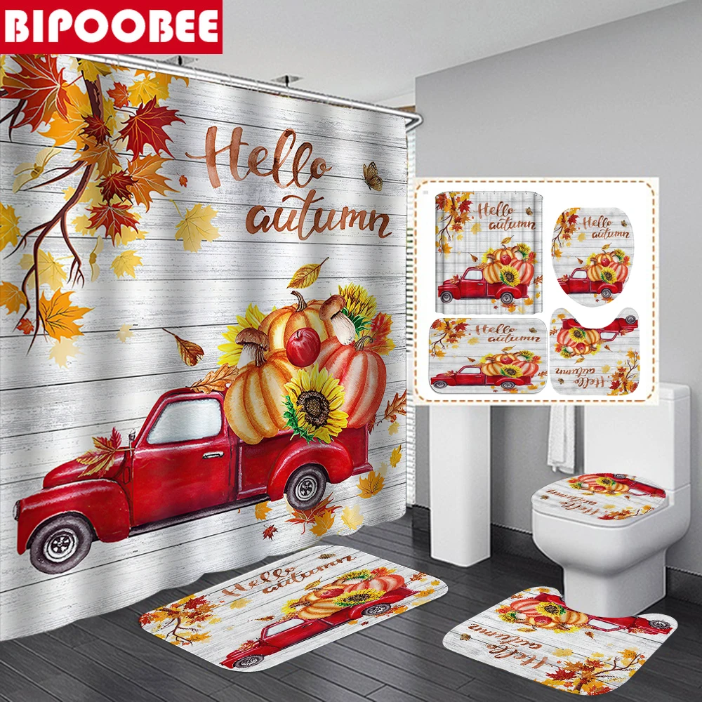 Занавеска для душа с изображением тыквы Красного грузовика коврики ванной