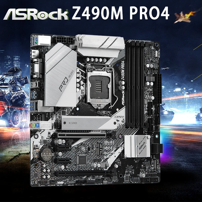 Billig Neue ASRock Z490M Pro4 Motherboard LGA 1200 DDR4 PCI-E 3,0 Overlocking 128GB Desktop Z490 Placa-Mãe 1200 10th-Gen CPU ATX